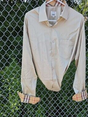 Burberry Beige Long-Sleeve Button-Down Shirt with Check Cuff Detail
